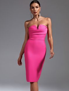 Belt NoSheer NoChest Pad NoType BodyconFit Type SkinnyMaterial PolyesterLength Knee HighHem Shaped PencilDetails Ruched BustPatterned Solid colorPrinting Type No PrintingSleeve Length SleevelessDresses Length Knee HighFabric Elasticity High Elasticity Pink Strapless Sleeveless Dress For Spring, Pink Sleeveless Evening Dress With Sweetheart Neckline, Pink Sleeveless Dress With Sweetheart Neckline For Evening, Pink Knee-length Fitted Strapless Dress, Fitted Rose Red Evening Dress, Pink Sleeveless Dress With Sweetheart Neckline, Pink Fitted Bodycon Dress With Sweetheart Neckline, Rose Red Sleeveless Dress, Chic Rose Red Party Dress