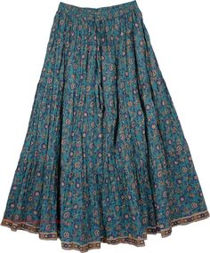 Paradise Blue Cotton Print Long Skirt Bohemian Blue Gathered Skirt, Niche Png, Long Skirt Looks, Printed Long Skirt, Long Skirt Fashion, Long Skirt Outfits, Hippie Skirts, Casual Skirt Outfits, Mode Inspo