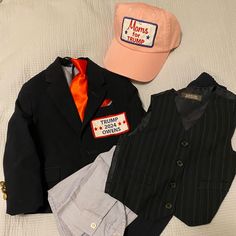 Toddler Size 2t/ 24m 5 Piece Suit Vguc. Has Embroidered Patch “Trump Owens 2024” Attached To Lapel Of Jacket. Zipper Adjustable Red Tie, Striped Button Up Shirt, Butt Up Vest And Slacks. Pink “Moms For Trump” Hat, New (Boutique). Perfect Toddler And Mol Costume. Juicy Couture Pink Tracksuit, 5 Piece Suit, Mom Costume, Mom Costumes, Pink Tracksuit, Side Leggings, Jacket Zipper, Red Tie