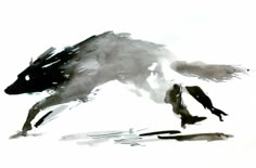 a painting of a dog jumping in the air