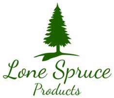 the lone spruce products logo is shown in green and white with an evergreen tree on top