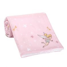 a pink necktie with a cartoon tinkerbell on the front and stars in the back