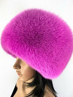 Arctic Fox Fur Hat Saga Furs Full Beanie Hat Pink Color Fur | eBay Fuschia Pink Color, Picture Purple, Fox Fur Boots, Fuschia Color, Large Brim Hat, Big Scarf, Round Hat, Types Of Hats, Vintage Black Glamour