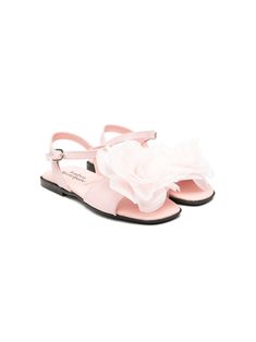 bubblegum pink calf leather floral appliqué square open toe buckle-fastening ankle strap branded footbed flat rubber sole Pink Slingback Sandals With Open Toe For Spring, Pink Flat Leather Sandals, Spring Pink Sandals With Buckle Closure, Pink Closed Toe Sandals With Rubber Sole, Pink Leather Sole Sandals For Summer, Pink Slingback Sandals With Heel Strap For Spring, Pink Closed Toe Sandals With Buckle Closure, Pink Ankle Strap Sandals With Leather Sole, Pink Leather Sole Ankle Strap Sandals