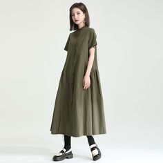 Sku CY-!119101 Material Cotton Style Irregular Feature Solid Color Neckline Stand Collar Occasion Going out , Casual , Vintage Seasons Spring, Summer, Autumn Type Midi Dress Color Black, Army Green, Light Khaki Size One size Size Chart: Please consult the size chart we provide for this item's measurements to help you decide which size to buy. Please note: There may be 1-3cm differ due to manual measurement. CM Bust Shoulder Sleeve Length One size 94 37 21 120 Black Army, Linen Midi Dress, Green Light, Dress First, Cotton Style, Shoulder Sleeve, Stand Collar, Wardrobe Essentials, Dress Collection