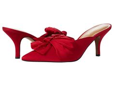 J. Renee Mianna - Women's Shoes : Red Satin : Stand out from the crowd this season wearing the J. Renee Mianna pumps. Pointed-toe silhouette. Knotted bow detail across toes. Wrapped stiletto heel. Slip-on construction. Soft fabric upper. Man-made lining and padded footbed. Synthetic outsole. Imported. Measurements: Heel Height: 3 in Weight: 7 oz Product measurements were taken using size 9, width M (B). Please note that measurements may vary by size. Weight of footwear is based on a single item, Pretty Woman Red Dress, Wedding Wishing, Womens Red Shoes, Bow Mules, Power Red, Wedding Dreams, Red Satin, Red Bow, Red Fabric