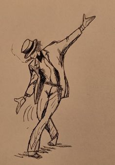 a drawing of a man in a suit and hat with his arms stretched out to the side