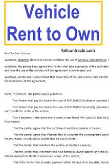 the vehicle rent to own form is shown in blue and yellow with an orange border