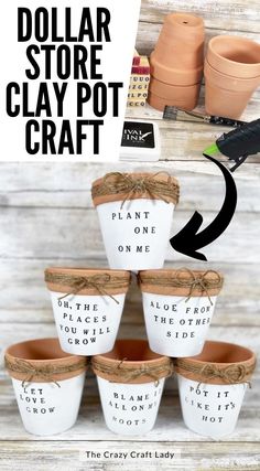 dollar store clay pot craft with instructions to make them look like they are going on sale