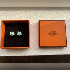 Pre Owned In Excellent Condition Authentic Hermes D H Cage Earrings In Tiffany Blue/Light Blue. Purchased From Hermes Store 100% Authentic. Come With The Original Box And Hermes Gift Ribbon. Hermes Gift, Hermes Store, Hermes Blue, Hermes Jewelry, Gift Ribbon, Hermes Paris, Light Blue Color, Tiffany Blue, Earrings Silver