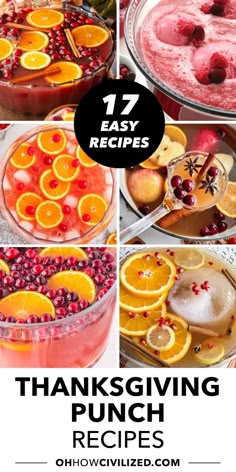 thanksgiving punch recipe collage with oranges and cranberries