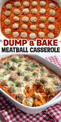 dump and bake meatball casserole in a white dish