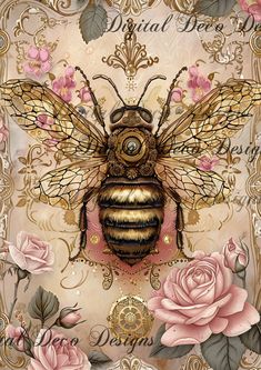 Fancy Bee 4 (#F057)-Decoupage Paper Bee Pictures Art, Rice Craft, Bee Fairy, Honeybee Art, Bee Pictures, Office Store, Bee Tattoo, Beautiful Bugs, Bee Art