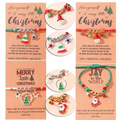 Wrap up the magic of the season with our Christmas Gift Bracelet - it's like a little dose of holiday cheer you can wear on your wrist! 🎄✨ Paired with our Xmas Wish Card, it's more than just a present - it's a whole sleigh ride of warm wishes and festive vibes! 🎅💌 Whether you're decking the halls or dashing through the snow, spread joy with every jingle of this merry bracelet! 🎁🔔 SPECIFICATIONS Metal Type: Zinc Alloy Chain Type: Rope Item Type: BRACELETS size: 16-28cm - adjustable Product w Novelty Christmas Jewelry For The Holidays, Novelty Christmas Holiday Jewelry, Christmas Holiday Novelty Jewelry, Novelty Red Christmas Jewelry, Red Novelty Christmas Jewelry, Red Christmas Party Bracelets, Red Christmas Novelty Jewelry, Red Novelty Jewelry For Christmas, Christmas Party Adjustable Charm Bracelet