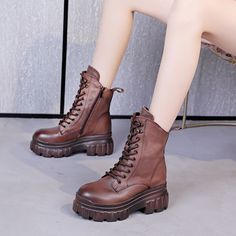 Put on your boots for new steampunk adventures! Steampunk platform boots for women Type of closure: laces Composition: genuine leather platform height: 5cmBoot Height: mid-calf Steampunk Fashion, Boots For Women, Platform Boots, Dr. Martens Boots, Brown Boots, Mid Calf, Put On, Combat Boots, Contemporary Style