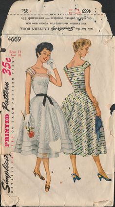 an old fashion sewing pattern with two women in dresses