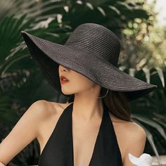 Black French Style Wide Brim Beach Straw Hat, Summer Sun Hat, Minimalist Outdoor Hat For Vacation Black Wide Brim Sun Hat For Sunbathing, Black Straw Hat With Curved Brim For Pool, Black Curved Brim Sun Hat For Summer, Black Wide Brim Sun Hat For Pool, Black Summer Hats For Beach Season, Adjustable Black Straw Hat For Pool, Black Wide Brim Hat For Pool, Black Curved Brim Sun Hat For Pool, Black Beach Hat For Vacation