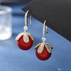 OrcaJump - Elegant Pearl Earrings - Alloy - White and Red Elegant Home Decor, White And Red, Elegant Homes, Elegant Earrings, Pearl Earrings, Red, White