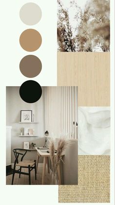 a collage with different shades of beige, brown and white in the center is a dining room table