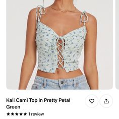 Kali Cami Top In Pretty Petal Green New With Tags Size Xs Casual Tops For Spring Music Festival, Casual Tops For Music Festival In Spring, Spring Casual Crop Top For Music Festival, Edgy Crop Top For Spring Day Out, Trendy Summer Tops For Music Festival, Casual Summer Crop Top For Music Festival, Y2k Style Crop Top For Music Festival, Y2k Style Crop Top For Summer Music Festival, Y2k Crop Top For Summer Music Festival