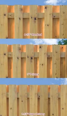 the same fence is shown with different types of boards