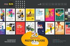 the website for posters and flyers is displayed on a black background with yellow, white and orange