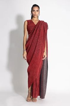 Shop for 431-88 by Shweta Kapur Red Sequin Embellished Pre-draped Saree With Blouse for Women Online at Aza Fashions Festive Evening Pre-draped Saree With Zari Work, Festive Sequined Pre-draped Georgette Saree, Diwali Party Wear Hand Embellished Pre-draped Saree, Embellished Pre-draped Saree For Diwali Evening, Bollywood Style Hand Embellished Pre-draped Saree, Hand Embellished Blouse Piece For Party Wear, Party Wear Hand Embellished Blouse For Festive Season, Festive Hand Embellished Party Wear Blouse Piece, Festive Hand Embellished Party Wear Blouse