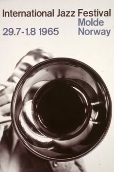 an advertisement for the international jazz festival, featuring a man holding a trombone in his hand