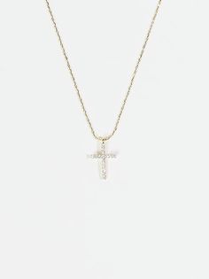 18k Gold Cross Necklace | ARULA Affordable Everyday Cross Pendant Necklace, Cheap Silver Cross Pendant Charm Necklace, Cheap Crucifix Necklace Gift, Confirmation Necklace, Pandora Necklace, Preppy Jewelry, Christian Necklace, Gold Girl, Rhinestone Cross