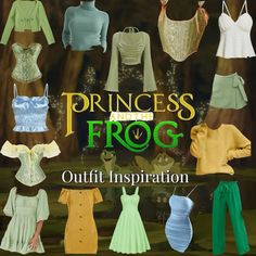 the princess and the frog outfits are all different colors