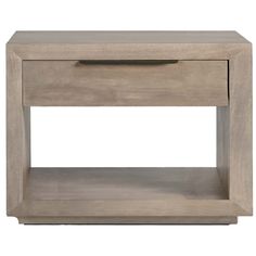 an end table with a drawer on the bottom and one drawer open to show something