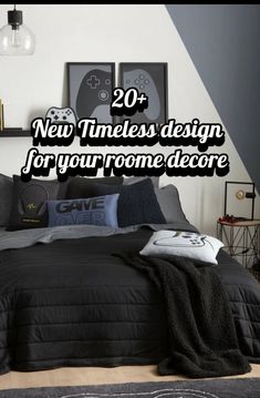 there is a bed with black comforter and pillows on it in the room that says, 20 + new mattress design for your home decor