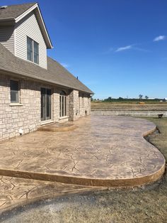 Arizona Flagstone Stamped Concrete Patio in Woodstock Ontario Tan Concrete Patio, Arizona Flagstone Stamped Concrete, Arizona Flagstone, Stamped Patio, Stamped Concrete Walkway, Poured Concrete Patio, Patio Extension