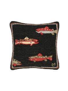 Trout Wool Hooked Square Pillow Weston Table Fish Pillow, Hooked Pillow, Hooked Wool, Room Update, Needle Point, Cross Stitching, Square Pillow, Natural Wool, Custom Engraving