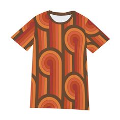 Retro T-Shirt Men, 100% Cotton T-shirt, Retro Shirt, 60s 70s Style Shirt, Men's Vintage Style Shirt, Orange Geometric Tshirt, Mod 60s TshirtDesigned in California, Handmade to order from overseasI designed this T-shirt for those who loves retro style t-shirts. It has a crew neckline and short sleeves. A comfortable 190 GSM 100% cotton material. A cool and unique mod 60s geometric print t-shirt in orange and brown, perfect with wide leg jeans, leather pants or any chino pants. Put a jacket over i Orange Cotton Top With Retro Print, Graphic Tee T-shirt With Retro Print And Crew Neck, Graphic Tee With Retro Print And Crew Neck, Graphic Tee With Crew Neck And Retro Print, Retro Short Sleeve T-shirt With Graphic Design, Unisex Retro Summer T-shirt, Retro Short Sleeve Tops With Sublimation Print, Retro Short Sleeve T-shirt With Vintage Print, Retro Crew Neck Top With Graphic Design