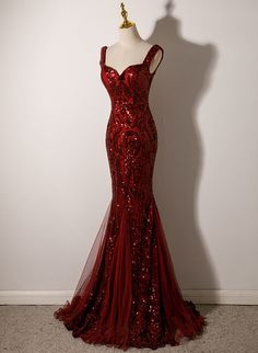 Long Red Sparkly Dress, Wine Red Prom Dress Long, Wine Red Prom Dress, Prom Dress Inspo, Long Party Dress, Red Mermaid, Dress Wine, Prom Dress Evening, Long Formal Dress