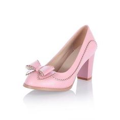 Lace Bow Women Pumps High Heels Platform Shoes 1224 – Shoeu Kitten Heels Wedding, Chunky Pumps, Printed Shoes, Pink Charm, Bow Women, Platform High Heel Shoes, Heels Platform, Stunning Shoes, Chunky High Heels