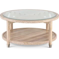 a round wooden table with glass top and metal legs, on a white background the coffee table is made out of wood