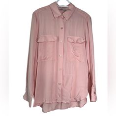 Like Brand New, Super Soft And Flowy Light Pink Button Up Shirt By Zara. Excellent Quality, Material And Condition. Xs - Worn Only Once Oversized Pink Blouse With Pockets, Trendy Workwear Blouse With Buttoned Pockets, Trendy Blouse With Buttoned Pockets For Work, Trendy Shirt With Buttoned Pockets, Casual Pink Blouse With Shirttail Hem, Pink Button-up Top With Pockets, Pink Workwear Shirt With Pockets, Spring Zara Blouse With Pockets, Trendy Zara Shirt In Relaxed Fit