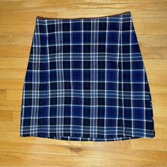 Retail $30 Never Worn One Size, Fits Xs-S Model Is 5’7 Message With Any Offers Or Questions! School Mini Skirt For Fall In Blue, Fitted Blue Skort For Fall, Casual Fitted Plaid Skort, Casual Fitted Plaid Mini Skirt, Black Plaid Mini Skirt, Grunge Skirt Y2k Plaid Blue, Brandy Melville Plaid Skirt, Forever 21 Blue Mini Skirt, Forever 21 Blue High-rise Mini Skirt