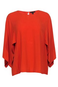 Current Boutique-Eileen Fisher - Orange Cape Sleeve Silk Blouse Sz M Elegant Orange Blouse For Fall, Orange Silk Tops For Spring, Elegant Orange Tops For Fall, Orange Silk Top For Spring, Elegant Orange Top For Fall, Spring Orange Silk Top, Orange Silk Summer Tops, Orange Silk Top For Summer, Summer Orange Silk Tops