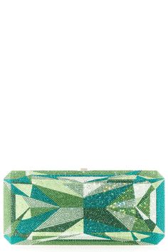 Judith Leiber slim rectangle clutch in emerald. 100% Crystal Length: 7.25" Height: 5" Depth: 1.5" Made in Italy Luxury Green Rectangular Clutch, Designer Green Rectangular Clutch, Designer Green Clutch For Formal Occasions, Green Rectangular Clutch For Events, Green Rectangular Evening Clutch, Modern Green Evening Clutch, Designer Green Clutch For Evening, Designer Green Clutch For Party, Designer Green Evening Clutch