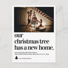 a christmas tree has a new home postcard