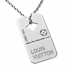 Louis Vuitton Dog Tag White Gold Necklace 0000186 Louis Vuitton Necklace, Gold Dog Tag, Louis Vuitton White, White Gold Pendant Necklace, Designer Dog Collars, Louis Vuitton Jewelry, Gold Chains For Men, Gold Monogram, White Gold Necklaces