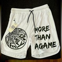 Better Than Basketball Branded Shorts Men’s M. White Sports Bottoms With Letter Print, Sports Bottoms With White Letter Print, White Streetwear Shorts With Pockets, White Shorts With Pockets For Streetwear, White Graphic Print Sports Bottoms, White Bottoms With Letter Print For Streetwear, White Letter Print Bottoms For Streetwear, Casual White Graphic Print Shorts, White Letter Print Sports Shorts