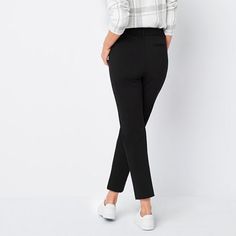 Made from a soft stretch ponte fabric, Liz Claiborne's Emma pants are a versatile base to style with everything from a t-shirt to a button-down and blazer. This ankle-length pant is cut for a slim-fit with a hook-and-eye with a zip closure and side and back pockets.Front Style: Pleated FrontFeatures: Stretch FabricClosure Type: Zipper, Button W/Hook&eyeFit: Slim FitPockets: 2 Front Slip Pockets, 2 Back Slip PocketsRise: Mid RiseFiber Content: 70% Rayon, 25% Nylon, 5% SpandexFabric Description: P Ankle-length Elastane Dress Pants For Office Wear, Elastane Ankle-length Workwear Bottoms, Workwear Elastane Bottoms Ankle-length, Versatile Elastane Ankle-length Dress Pants, Versatile Elastane Dress Pants For Business Casual, Ponte Fabric, Petite Pants, Ankle Length Pants, Ankle Pants