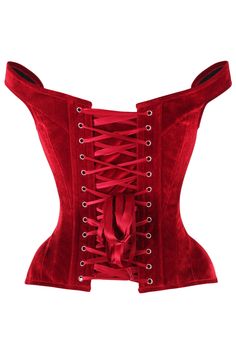 Fullbust corset made of premium velvet fabric Front Busk Closure Sweetheart Neckline Adjustable Straps 6" Modesty Panel Spiral Steel Bones throughout body of corset Flat steel bones at front and back Ribbon lace-up back for cinching Waist Tape Hand Wash Dark Red Velvet, Marvel Dr, Modesty Panel, Steel Boned Corsets, Top Drawer, Cinched Waist, Velvet Fabric, Sweetheart Neckline, Dark Red