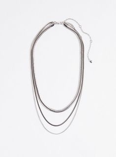 FIT. Layer 1: 19”. Layer 2: 21. 5”. Layer 3: 23” + 5” Extender. MATERIALS + CARE. Base metal. Imported. . DETAILS. High shine finish. . The best plus size women's multi layered snake chain necklace - silver tone necklaces in silver. Silver Snake Chain Necklace For Layering, Silver Snake Chain Layered Necklace, Silver Metal Snake Chain Layered Necklace, Silver Layered Snake Chain Necklace, Silver Metal Layered Necklace With Snake Chain, Metal Snake Chain Necklace With Double Chain, Metal Snake Chain Layered Necklace, Snake Chain Necklace, Fitted Wedding Dress