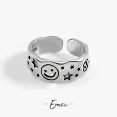 Style: Thai silver Color: Thai Silver Colors Size: Adjustable Opening Fashion Element: Geometry Open Rings, Cold Style, Star Design, Plated Ring, Retro Color, Silver Enamel, Open Ring, Watch Necklace, Star Designs