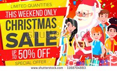 christmas sale poster with santa claus and kids